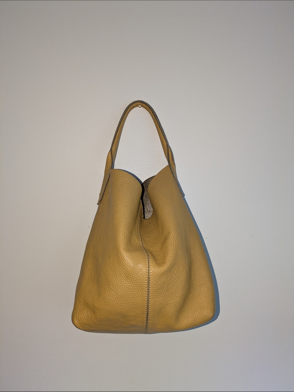 Mustard Yellow Leather Hobo Shoulder Bag - Women